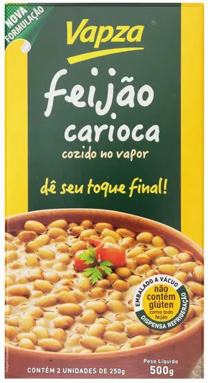 Feijão Carioca Cozido No Vapor Vapza Caixa 500g 2 Unidades