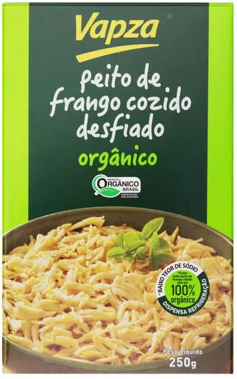 Peito De Frango Cozido Desfiado Orgânico Vapza Caixa 250g
