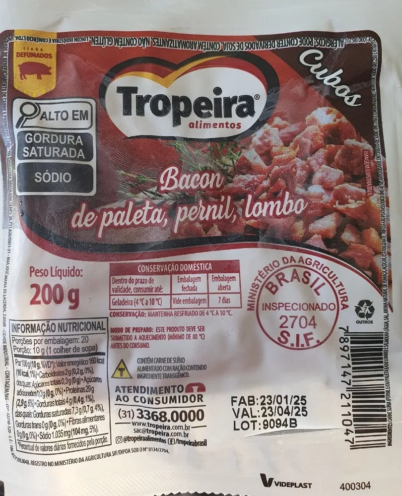 Bacon de Paleta, Pernil, Lombo Tropeira Alimentos