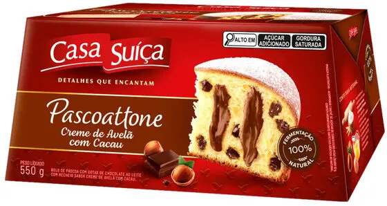 Bolo De Páscoa Com Gotas De Chocolate Ao Leite Recheio Creme De Avelã Com Cacau Casa Suíça Pascoattone Caixa 550g