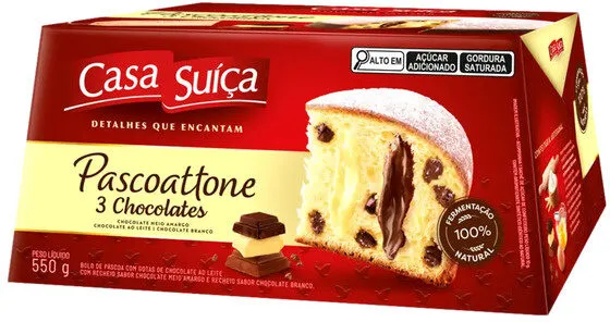 Bolo De Páscoa Com Gotas De Chocolate Ao Leite Recheio 3 Chocolates Casa Suíça Pascoattone Caixa 550g