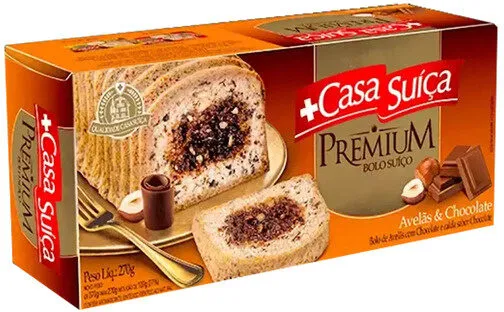 Bolo Suíço Avelãs Chocolate Casa Suíça Premium Caixa 270g