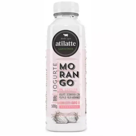 Iogurte Desnatado Morango Atilatte Garrafa 500g