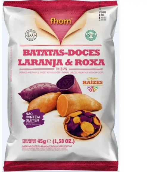 Chips Batatas Doces Laranja Roxa Chips Fhom Pacote 45g