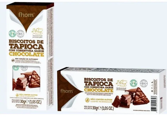 Biscoito De Tapioca Cobertura Chocolate Vegano Fhom Caixa 30g 2 Unidades