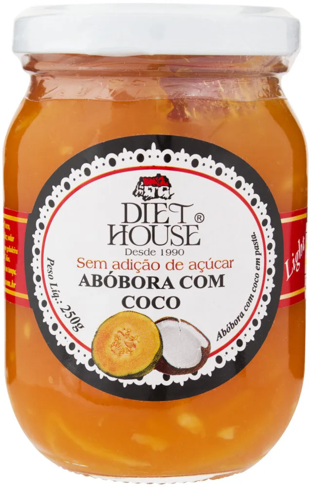 Doce Pastoso Abóbora Com Coco Light Diet House Vidro 250g