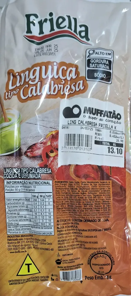 Linguiça tipo calabresa