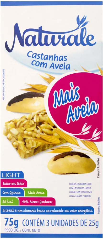 Pack Barra De Cereal Castanhas E Aveia Light Naturale Caixa 75g 3 Unidades