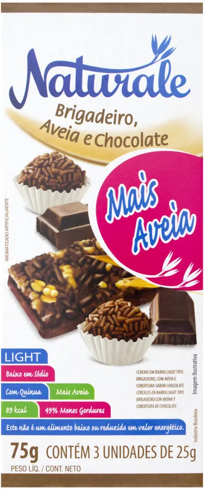 Pack Barra De Cereal Brigadeiro Com Aveia Cobertura Chocolate Light Naturale Caixa 75g 3 Unidades