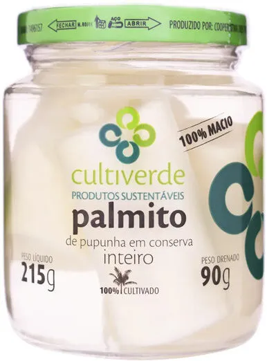 Palmito Pupunha Em Conserva Inteiro Cultiverde Vidro 90g