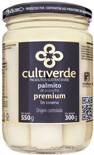 Palmito Pupunha Em Conserva Inteiro Cultiverde Vidro 300g