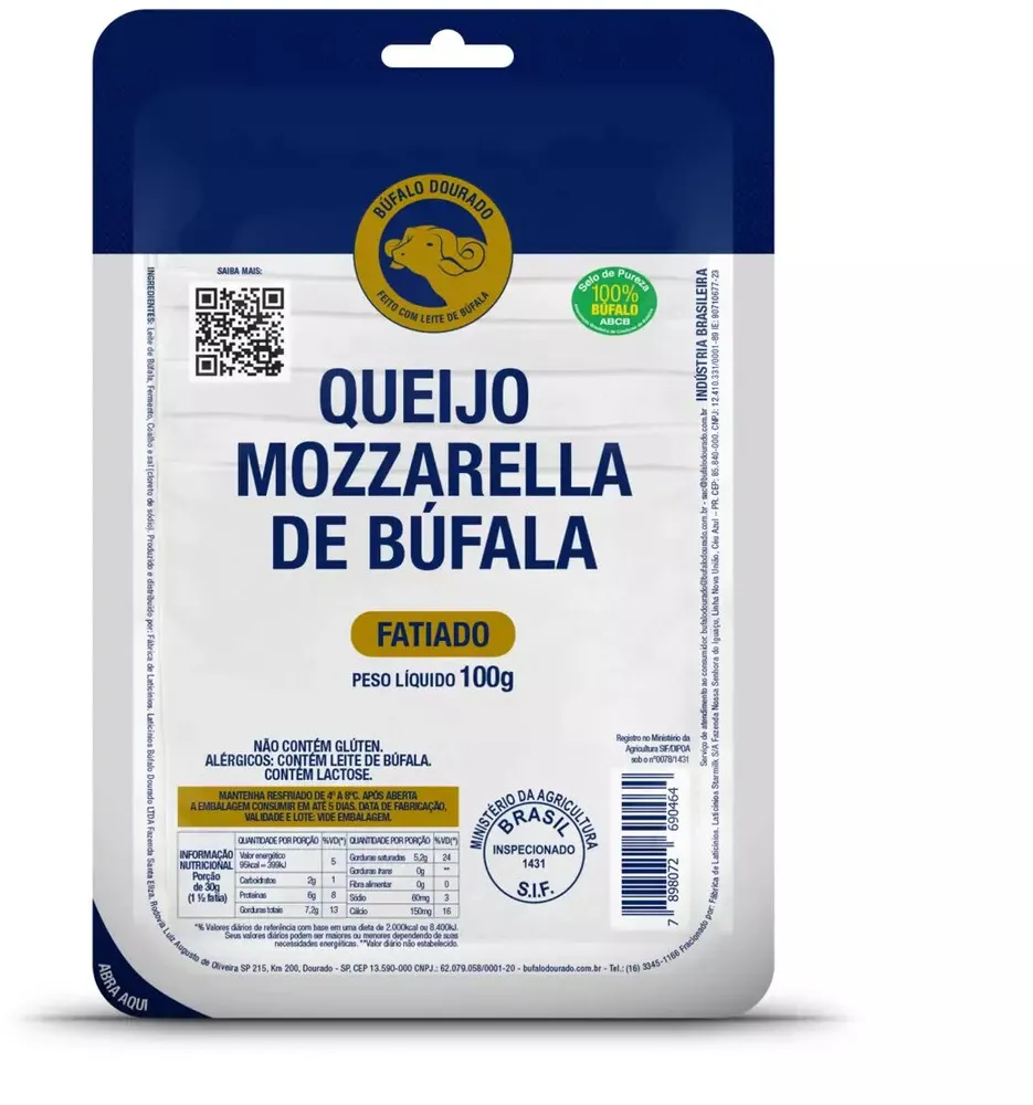Queijo Mussarela De Búfala Fatiado Búfalo Dourado 100g