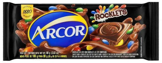 Chocolate Ao Leite Rocklets Arcor Pacote 80g