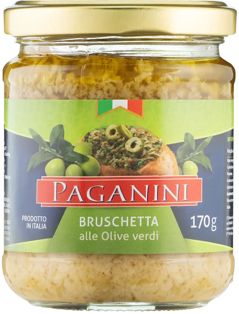 Antepasto Bruschetta Azeitonas Verdes Paganini Vidro 170g