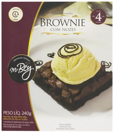 Brownie Chocolate Com Nozes Mr. Bey Sobremesas Premium Caixa 240g 4 Unidades