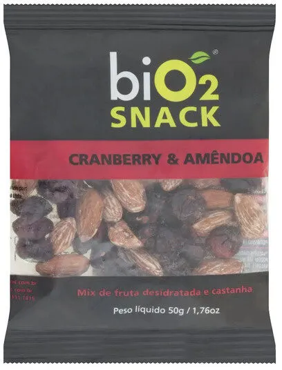 Mix De Frutas E Sementes Cranberry Amêndoa Bio2 Snack Pacote 50g
