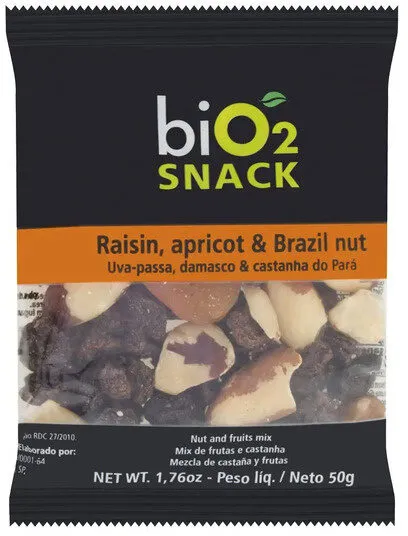 Mix De Frutas E Sementes Uva Passa, Damasco E Castanha Do Pará Zero Lactose Bio2 Snack Pacote 50g