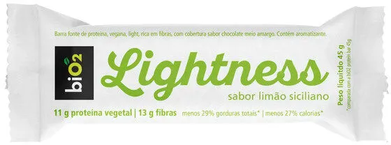 Barra De Proteína Vegana Limão Siciliano Cobertura Chocolate Meio Amargo Light Bio2 Lightness Pacote 45g