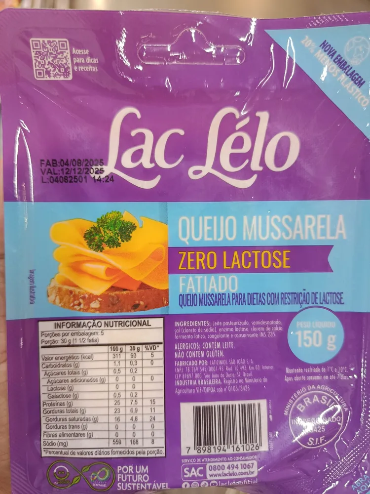 Queijo Mussarela Zero Lactose Fatiado