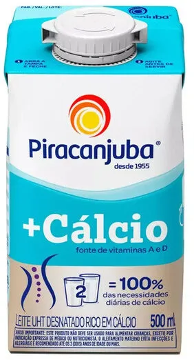 Leite Uht Desnatado Piracanjuba Cálcio Caixa Com Tampa 500ml