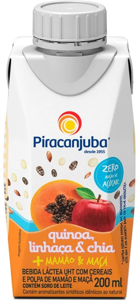 Bebida Láctea Uht Mamão Maçã Com Quinoa, Linhaça E Chia Sem Adição De Açúcar Piracanjuba Caixa 200ml