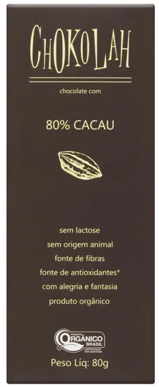 Chocolate Amargo 80 Cacau Orgânico Zero Lactose Chokolah Caixa 80g 2 Unidades