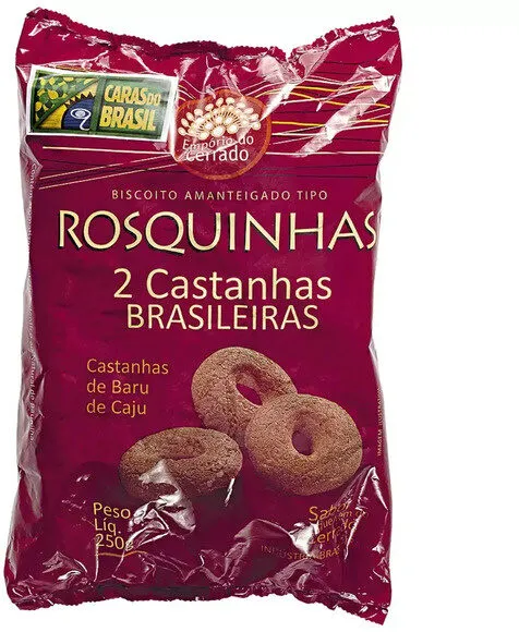 Biscoito Amanteigado Rosquinha 2 Castanhas Brasileiras Empório Do Cerrado Pacote 250g