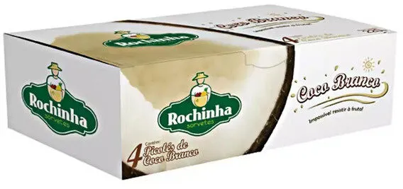Pack Picolé Coco Branco Rochinha Sorvetes Pacote 220g 4 Unidades
