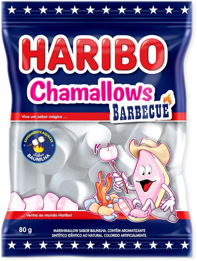 Marshmallow Baunilha Barbecue Haribo Chamallows Pacote 80g