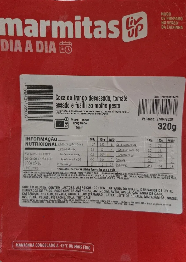 Liv Up Coxa De Frango, Tomate Assado E Fusilli Ao Molho Pesto