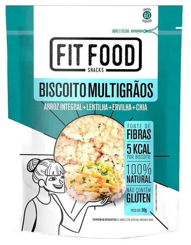 Biscoito De Arroz Integral Multigrãos Fit Food Pouch 90g