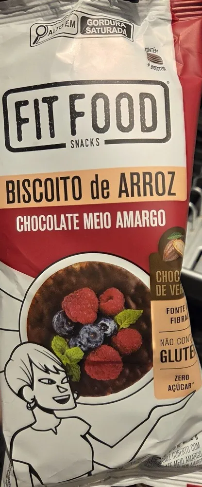Biscoito De Arroz Integral Cobertura Chocolate Meio Amargo Zero Açúcar Fit Food Pacote 60g