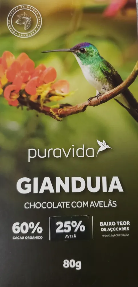 Chocolate com Avelãs 60% cacau orgânico, 25% avelã