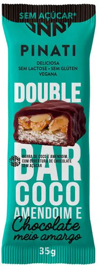 Barra De Nuts Coco E Amendoim Cobertura Chocolate Meio Amargo Sem Açúcar Zero Lactose Super Saúde Pinati Double Bar Pacote 35g