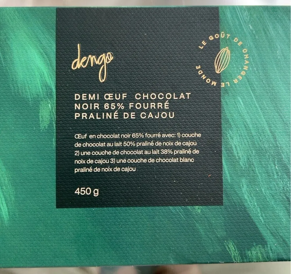 Demi oeuf chocolat noir65% foure praliné de cajou