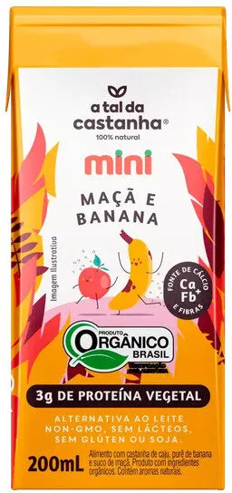 Bebida à Base De Castanha De Caju Orgânica Maçã E Banana A Tal Da Castanha Mini Caixa 200ml