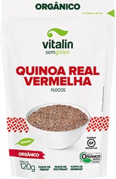 Quinoa Real Vermelha Em Flocos Orgânica Sem Glúten Vitalin Pouch 200g