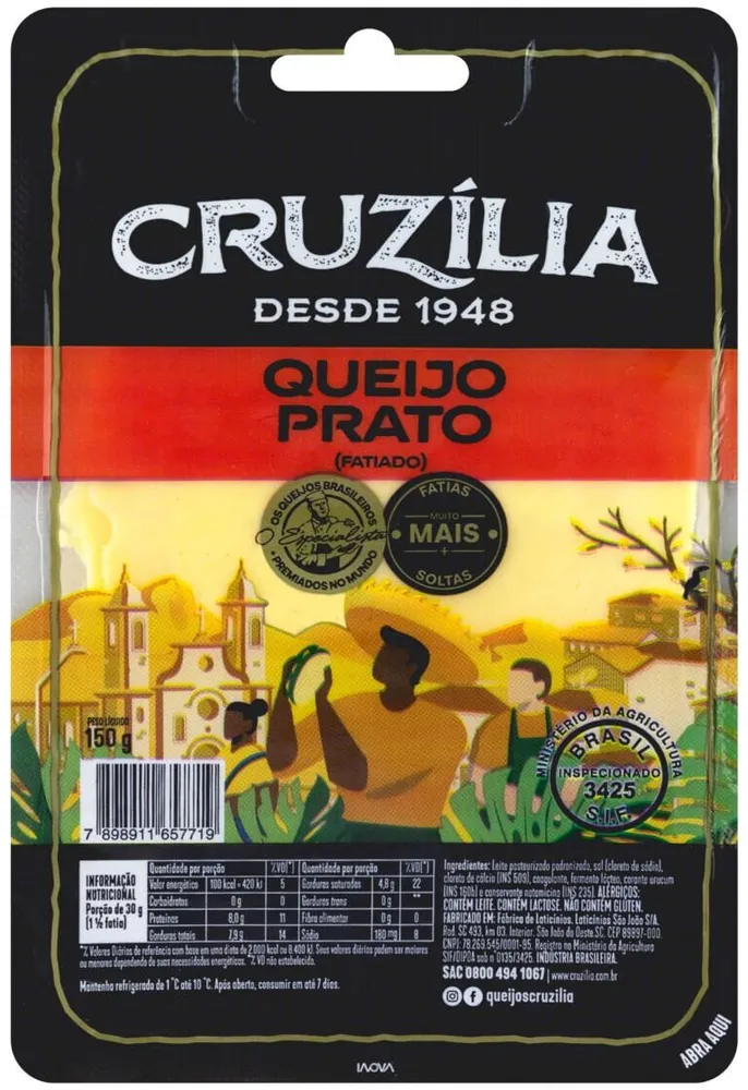 Queijo Prato Fatiado Cruzília 150g