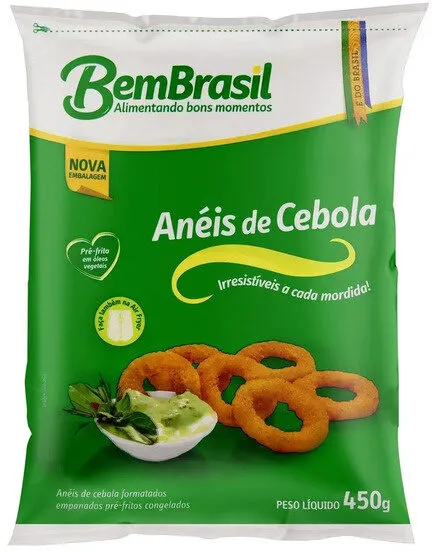Anéis De Cebola Empanados Pré Fritos Congelados Bem Brasil Pacote 450g