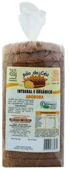 Pao De Abobora Org Do Ceu 450g Pao Do Ceu Integral Organico