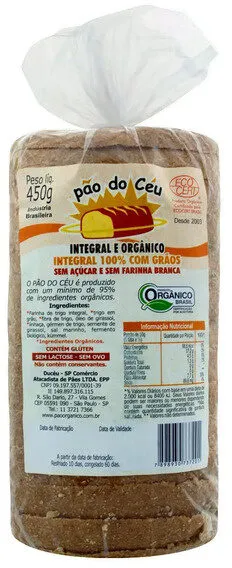 Pao Int 100 Graos S/açucar S/fha Branca Pao Do Ceu Integral Organico