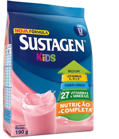 Pó Para Preparo De Bebida Morango Sustagen Kids Pacote 190g