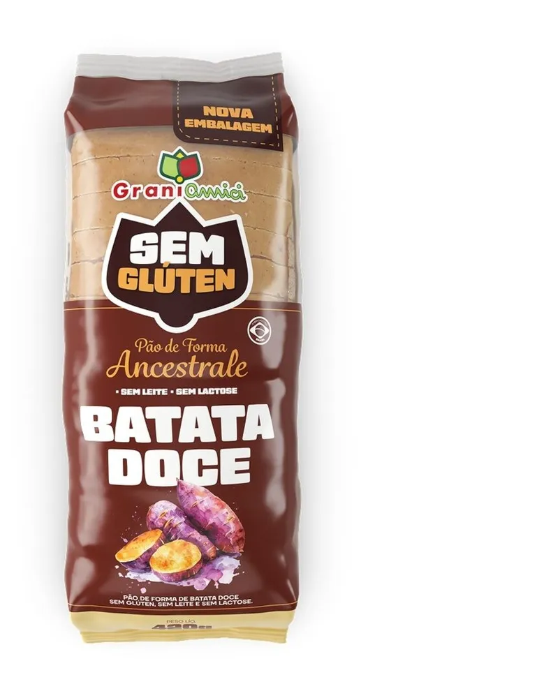 Pão De Forma Batata Doce Sem Glúten Zero Lactose Grani Amici Ancestrale Pacote 420g