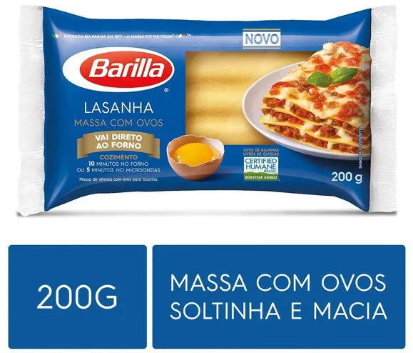 Massa De Sêmola Com Ovos Para Lasanha Barilla Pacote 200g