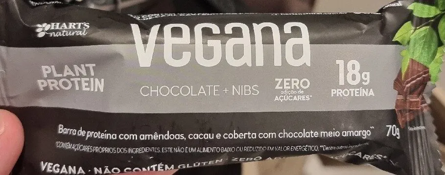 Barra de Proteína Vegana Chocolate + Nibs - Heart's Natural