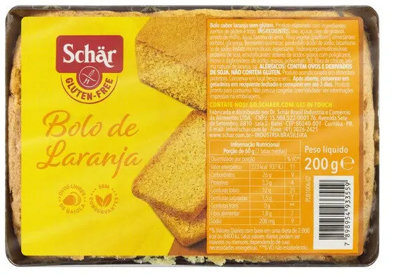Bolo Laranja Sem Glúten Schär Pacote 200g
