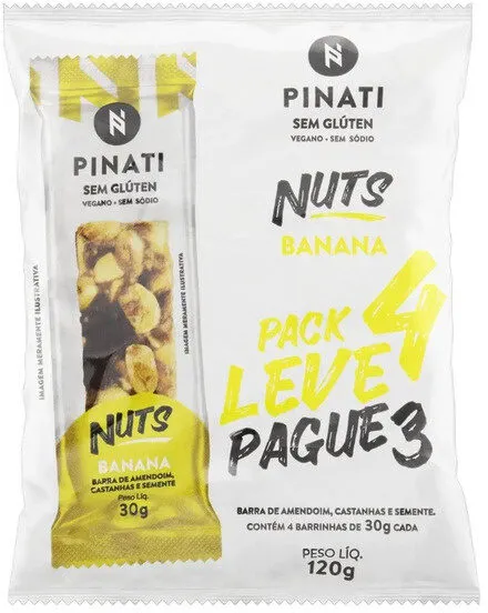 Pack Barra De Nuts Banana Zero Sódio Super Saúde Pinati Pacote 120g Leve 4 Pague 3 Unidades