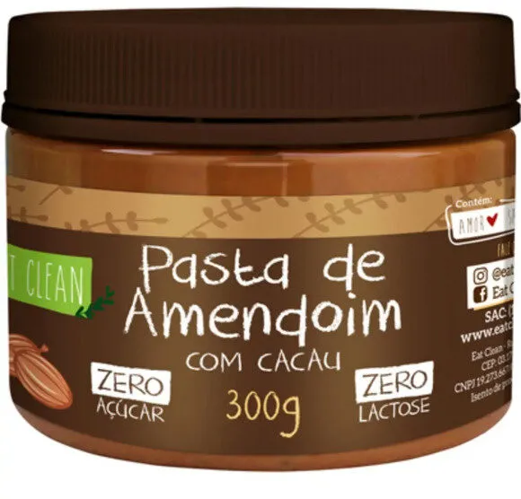 Pasta De Amendoim Com Cacau Zero Lactose Eat Clean Pote 300g