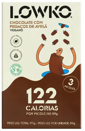Pack Picolé Vegano Chocolate Cobertura Chocolate Com Pedaços De Avelã Lowko Caixa 177g 3 Unidades