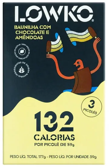 Pack Picolé Baunilha Cobertura Chocolate E Amêndoas Lowko Caixa 177g 3 Unidades